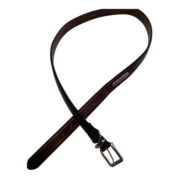 Nautica Men's Full Grain Italian Leather Silver Metal Buckle Belt Brown Size 42" - Picture 1 of 5